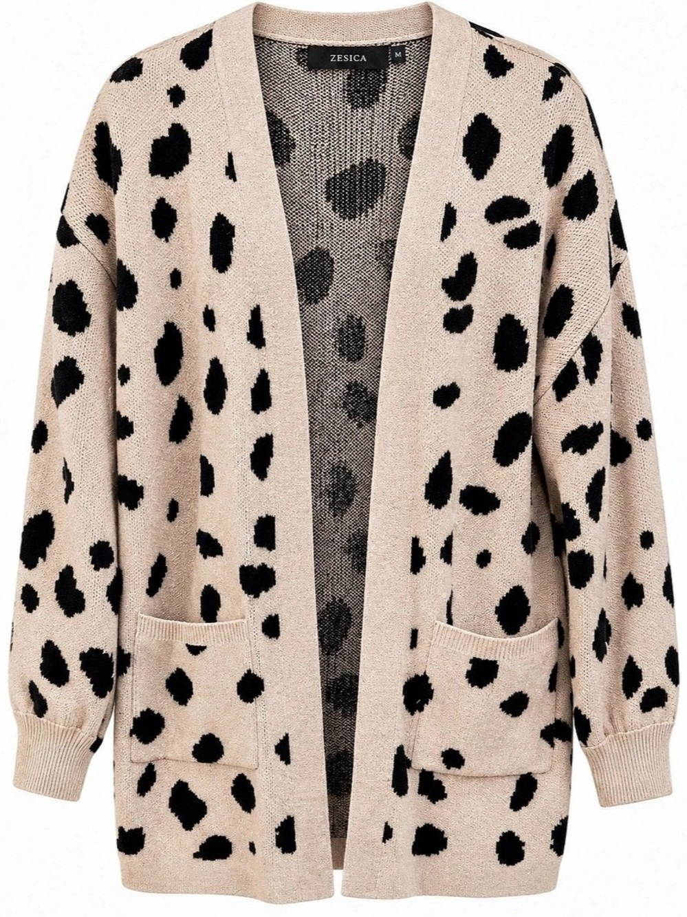 Zesica Animal Print Cardigan in Beige & Black Like New